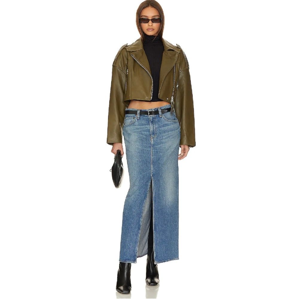 Agolde X Shoreditch Ski Club Leather Jacket Xs Y2k 90s Concert Edgy Olive Remi — image 2 of 8
